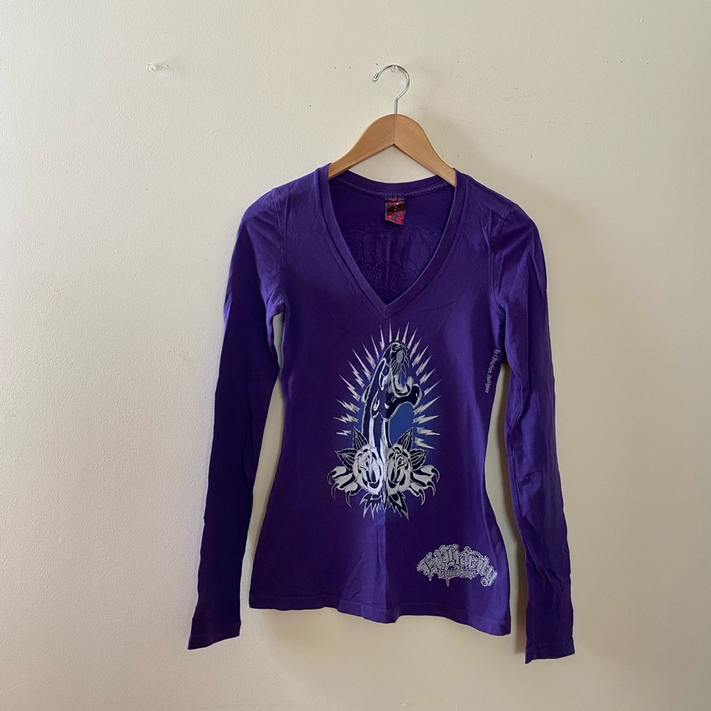 Ed Hardy women's long sleeve T shirt animal & rose